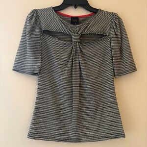 W5 Black White Houndstooth Puff Sleeve Cutout Blouse Sample Size S